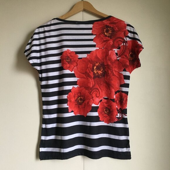 Cathy Daniels Striped + Red Flower Print Tee - Picture 2 of 13
